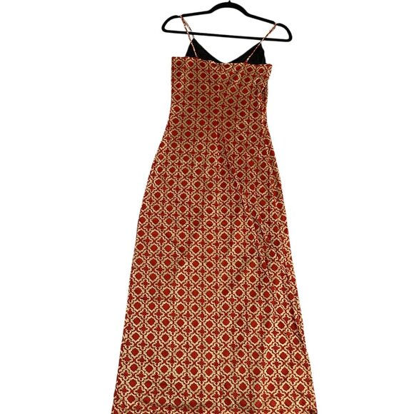 Le Château Vtg “Rhapsody” Maxi Slip Dress Sz M Gold Burnt Orange Velvet Burnout - Picture 6 of 8